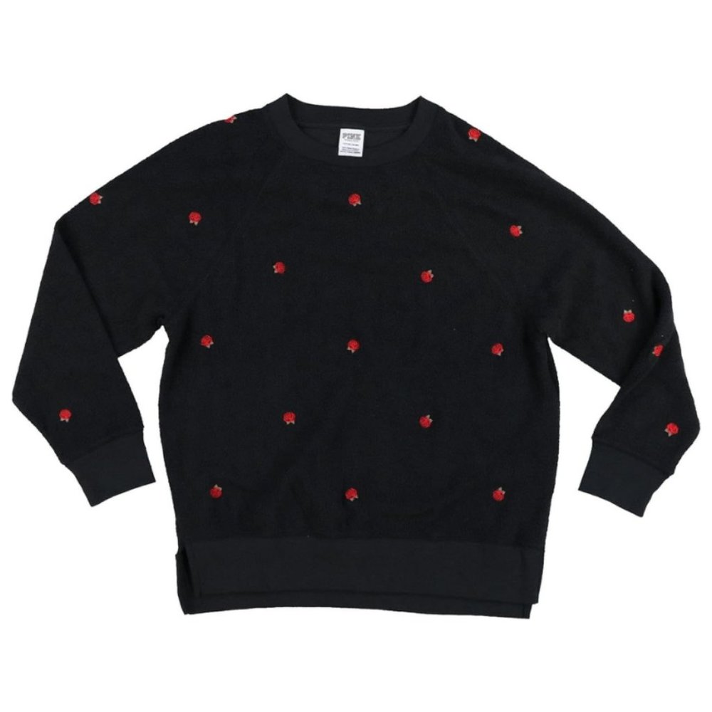 Pink Victoria's Secret Sweatshirt • Black with Embroidered Roses • Size XS